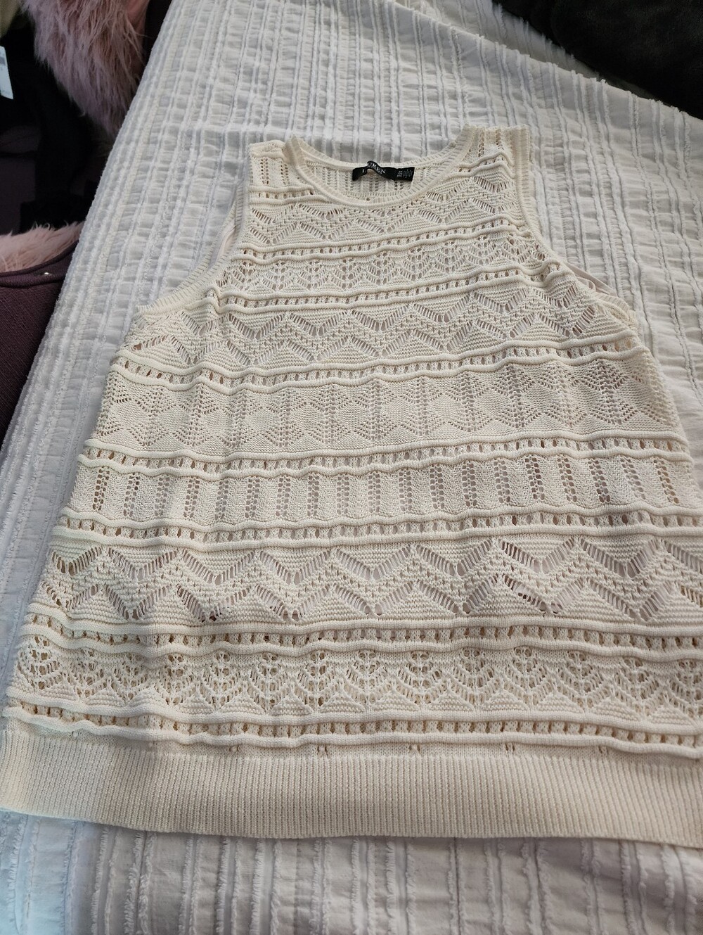 Ralph Lauren Cream Crochet Knit Sleeveless Crewneck Sweater